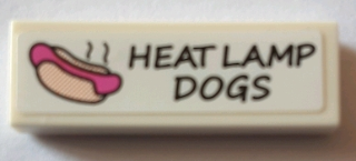 Lego Tile 1 x 3 with Hot Dog and Black 'HEAT LAMP DOGS' Pattern (Sticker) - Set 71016 / White