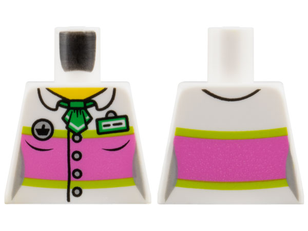 Lego Torso Female Blouse with Buttons, Dark Pink Panel and Name Badge Pattern / White