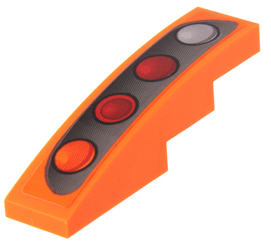 Lego Slope, Curved 4 x 1 with Silver Reverse Light, Orange Blinker, and Red Taillights Pattern Model Left Side (Sticker) - Set 42204 / Orange