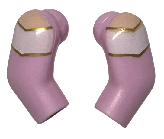 Lego Arm, (Matching Left and Right) Pair with Light Nougat Shoulders and White Straps with Gold Outline Pattern / Bright Pink