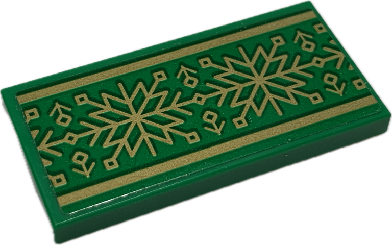 Lego Tile 2 x 4 with Holiday Gift Ribbon with Gold Christmas Decoration Pattern (Sticker) - Set 40494 / Green