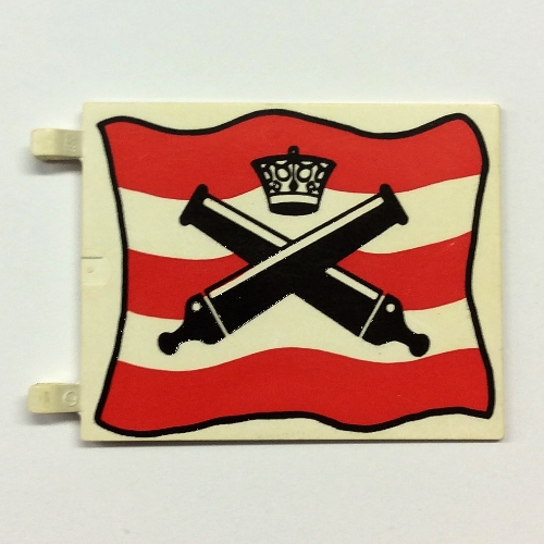 Lego Flag 6 x 4 with Clips with Crossed Cannons over Red Stripes Print / White
