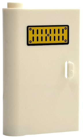Lego Door 1 x 3 x 4 Left - Open Between Top and Bottom Hinge with Gold Air Vent Pattern (Sticker) - Set 76451 / White