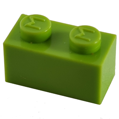 Lego Modulex Brick 1 x 2 with M on Stud / Modulex Pastel Green