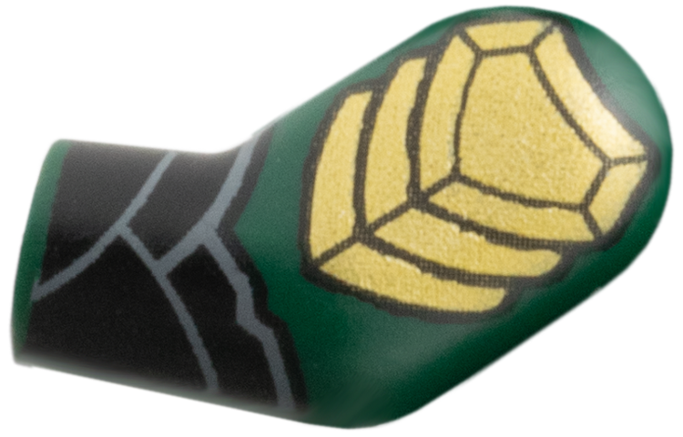 Lego Arm, Left with Black Wrapping, Gold Armor Pattern / Dark Green