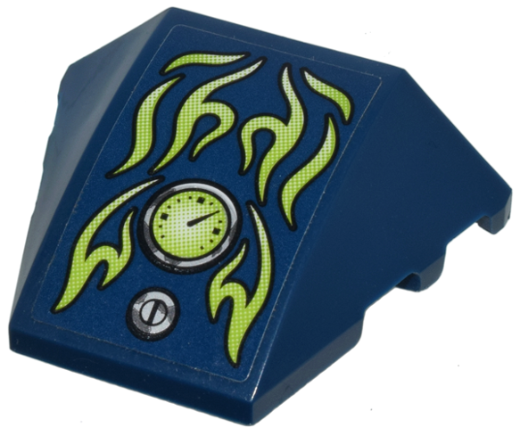 Lego Wedge 4 x 3 Triple Curved No Studs with Light Bluish Gray Screw, Lime Flames and Gauge Pattern (Sticker) - Set 70730