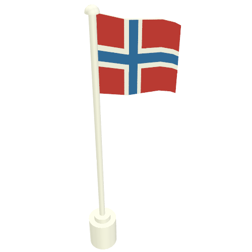 Lego Flag on Flagpole with Norway Print / White