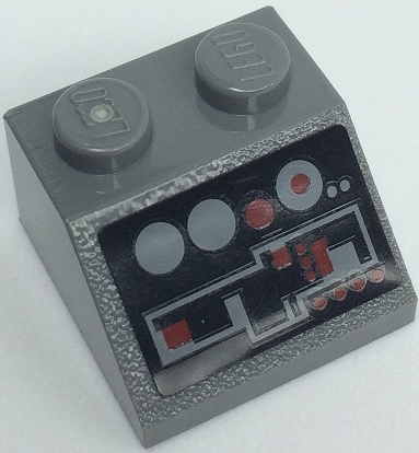 Lego Slope 45 2 x 2 with Dark Bluish Gray and Dark Red Control Panel with Buttons on Black Background Pattern (Sticker) - Set 8091