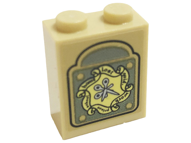 Lego Brick 1 x 2 x 2 with Inside Stud Holder with Scissors Clock Hands, Black 'lost', 'quid.', 'work', 'prison', 'school', and 'home' Pattern (Sticker) - Set 75980