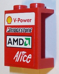 Lego Panel 1 x 2 x 2 - Hollow Studs with Shell V-Power, Bridgestone, AMD and Alice Logos Pattern Model Left Side (Sticker) - Sets 8168 / 8185