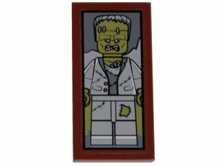 Lego Tile 2 x 4 with Monster Portrait Pattern (Sticker) - Set 10228 / Reddish Brown