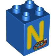 Lego Duplo Brick 2 x 2 x 2 with 'N' and Nest Print / Blue