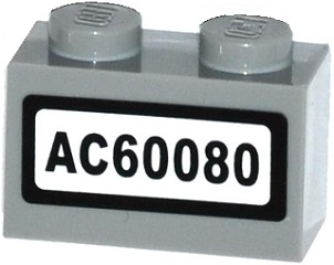 Lego Brick 1 x 2 with 'AC60080' Pattern (Sticker) - Set 60080 / Light Bluish Gray