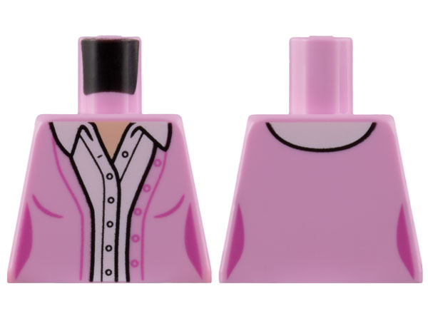 Lego Torso Female Sweater, White Button Up with Open Collar, Light Nougat Neck Pattern / Bright Pink