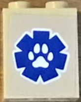 Lego Brick 1 x 2 x 2 with Inside Stud Holder with White Paw Print on Blue EMT Star of Life Pattern (Sticker) - Set 60302 / Tan
