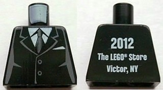 Lego Torso Suit with 2 Buttons, Gray Sides, Gray Centerline and Tie Front, 2012 The LEGO Store Victor, NY Back Pattern / Black