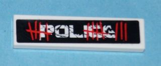 Lego Tile 1 x 4 with White Scratched 'POLICE' and Red Graffiti on Black Background Pattern (Sticker) - Set 5972