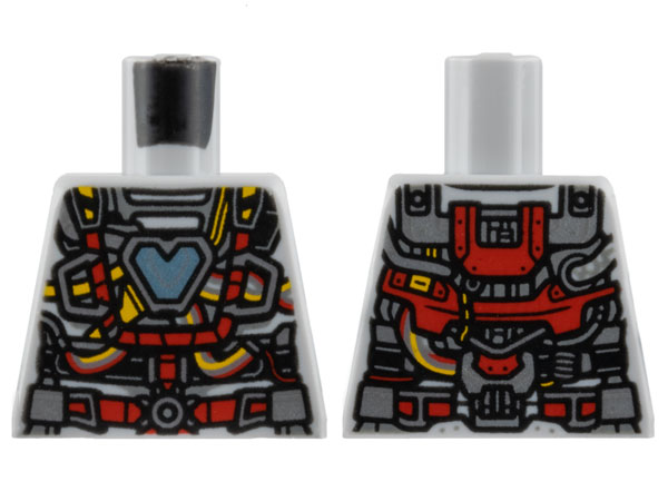 Lego Torso Female Armor, Shiny Blue Arc Reactor, Red and Yellow Piping and Trim Pattern / Light Bluish Gray