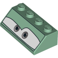 Lego Brick Sloped 45° 2 x 4 with Gray Eyes on White Background Print / Sand Green