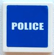 Lego Tile 2 x 2 with White 'POLICE' on Blue Background Pattern (Sticker) - Set 7236-2 / White