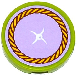 Lego Tile, Round 2 x 2 with Bottom Stud Holder with Lavender Cushion with White Button and Yellow Rope Trim Pattern (Sticker) - Set 41094