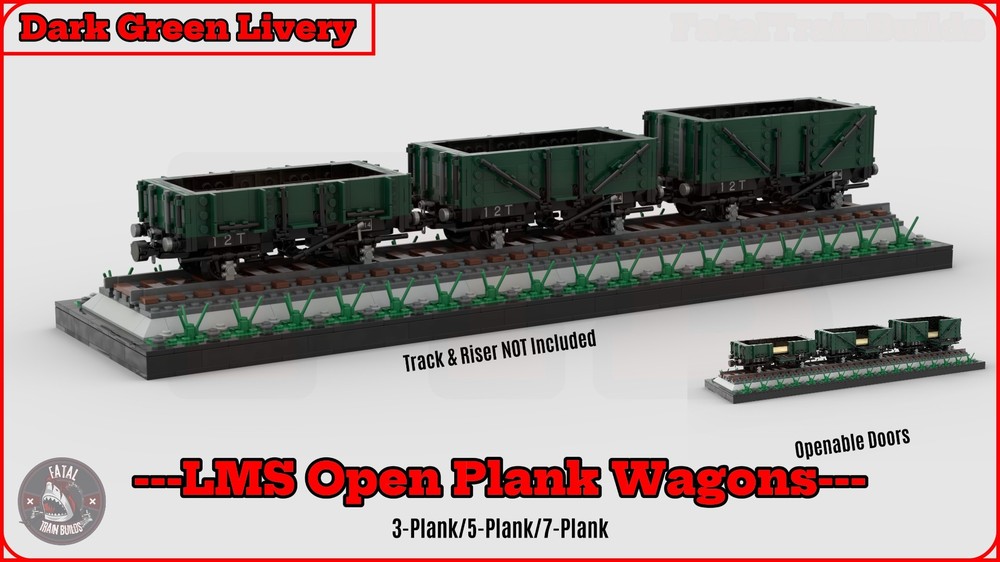 Lego (Dark Green) LMS Open Plank Wagons (8w)