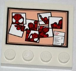 Lego Tile, Modified 4 x 4 with Studs on Edge with Spider-Man Photos and 'Cake List' on Bulletin Board Pattern (Sticker) - Set 76005