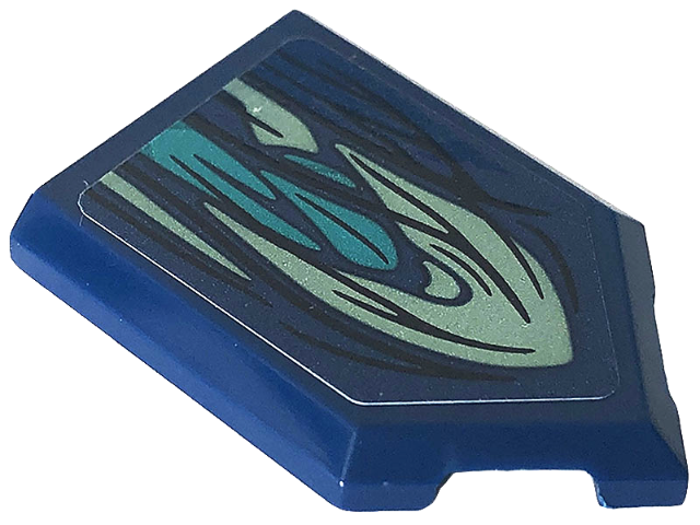 Lego Tile, Modified 2 x 3 Pentagonal with Dark Turquoise and Sand Green Skin Pattern (Sticker) - Set 76154 / Dark Blue