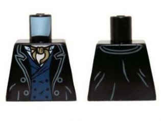 Lego Torso Jacket with Lapels, Dark Blue Vest and Dark Tan Ascot Pattern / Black
