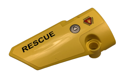 Lego Technic, Panel Fairing # 3 Small Smooth Long, Side A with 'DANGER', 'RESCUE' and Handle Pattern (Sticker) - Set 9396