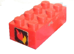 Lego Brick 2 x 4 with Classic Fire Logo Pattern on Both Ends (Stickers) - Set 590