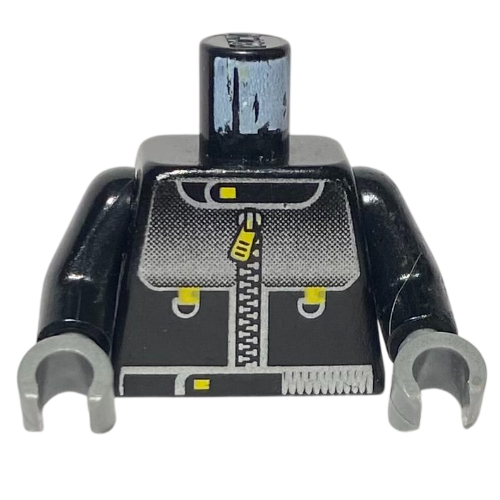 Lego Torso, Leather Jacket with Zipper, LEGO Logo on Back Print (Stuntman), Black Arms, Dark Gray Hands / Black