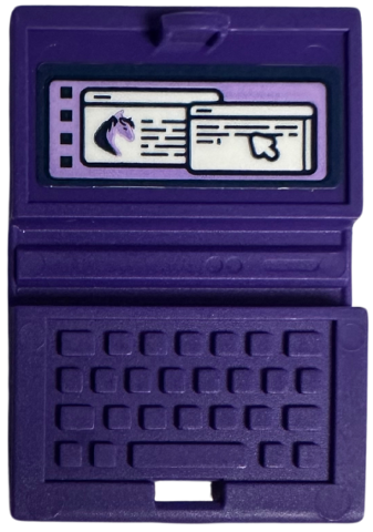 Lego Minifigure, Utensil Computer Laptop with White Open Windows with Horse and Cursor Arrow on Lavender Background Pattern (Sticker) - Set 41740 / Dark Purple