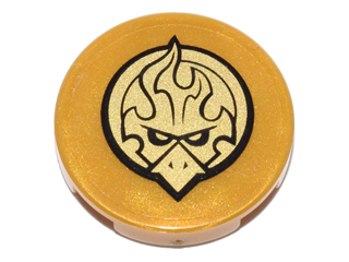 Lego Tile, Round 2 x 2 with Bottom Stud Holder with Gold Chima Eagle Emblem Pattern (Sticker) - Set 70146