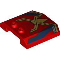 Lego Brick Wedged, Curved Triple 4 x 4 x 2/3, 2 Studs with Gold Spider, Webbing, Dark Blue Shapes Print / Red
