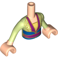 Lego Minidoll Torso Girl with Bright Light Yellow Shirt with Kimono, Yellowish Green Sleeves and Light Nougat Hands (Mulan) / Light Nougat