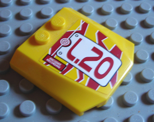 Lego Wedge 4 x 4 x 2/3 Triple Curved with Dark Red 'L.20' Pattern (Sticker) - Set 8113 / Yellow