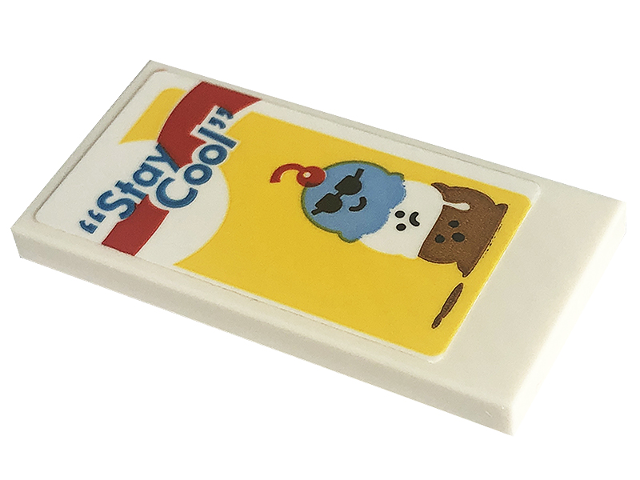 Lego Tile 2 x 4 with 'Stay Cool' and Ice Cream Scoops Pattern (Sticker) - Set 60253 / White