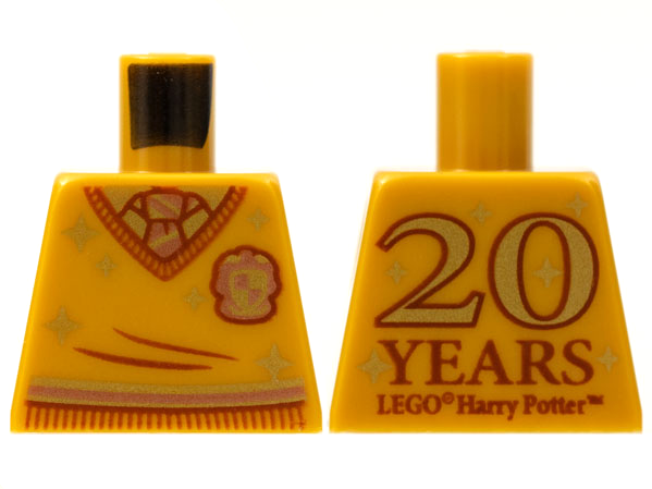 Lego Torso Harry Potter Sweater and Tie, Gryffindor Stripe and Shield, '20 YEARS LEGO HARRY POTTER' on Back Pattern / Pearl Gold
