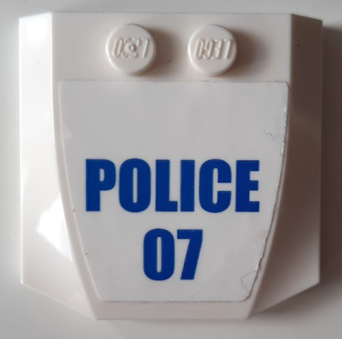 Lego Wedge 4 x 4 x 2/3 Triple Curved with Blue 'POLICE' and '07' Pattern (Sticker) - Set 60143