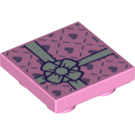Lego Tile Special 2 x 2 Inverted with Present and White Bow Print / Bright Pink