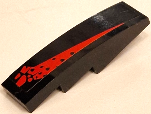 Lego Slope, Curved 4 x 1 with Worn Red Stripe Pattern Model Right Side (Sticker) - Set 8863