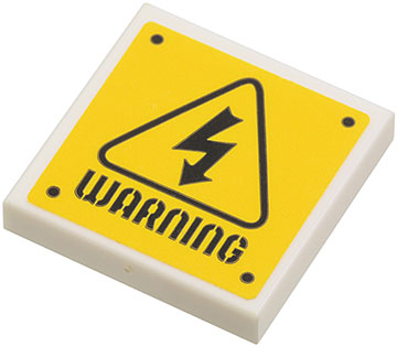 Lego Tile 2 x 2 with Electricity Danger Sign, 'WARNING' and Rivets Pattern (Sticker) - Set 75920 / White