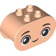 Lego Duplo Brick 2 x 4 x 2 Rounded Ends with Happy Face, Smile Print / Light Nougat