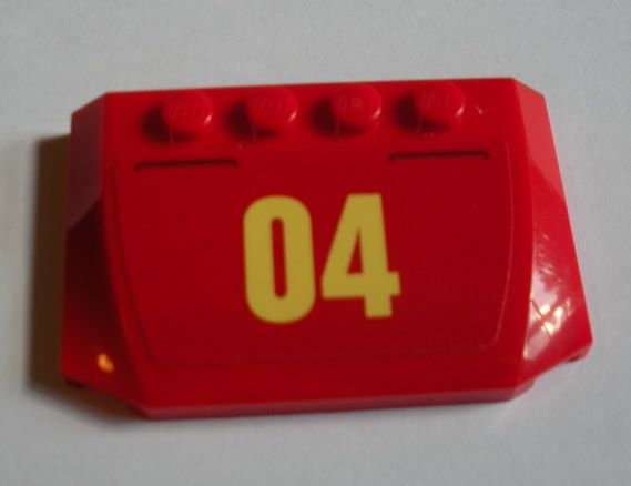 Lego Wedge 4 x 6 x 2/3 Triple Curved with '04' Pattern (Sticker) - Set 60214 / Red