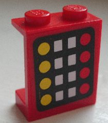 Lego Panel 1 x 2 x 2 - Solid Studs with 4 Yellow Circles, 8 White Squares and 4 Red Circles on Black Background Pattern (Sticker) - Set 6385