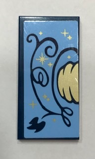 Lego Tile 2 x 4 with Gold Pumpkin, Dark Blue Vines and Leaf Pattern Model Left Side (Sticker) - Set 41154 / Dark Blue