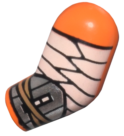 Lego Arm, Left with White Wrappings and Silver Bracer Pattern / Orange