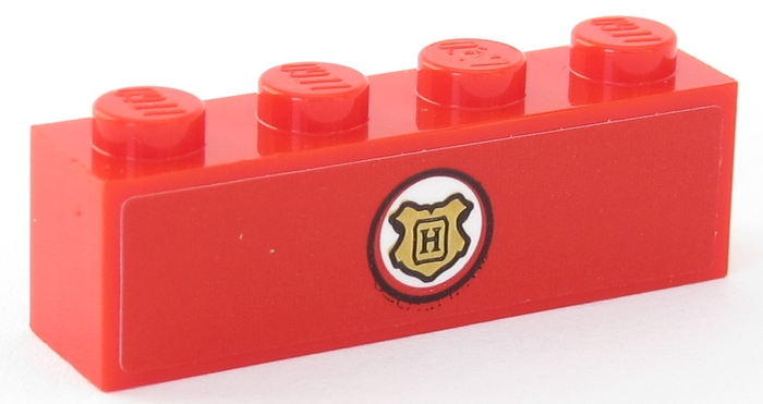 Lego Brick 1 x 4 with Gold Hogwarts Logo in White Circle on Red Background Pattern (Sticker) - Set 75955