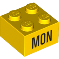 Lego Brick 2 x 2 with Black 'MON' Print